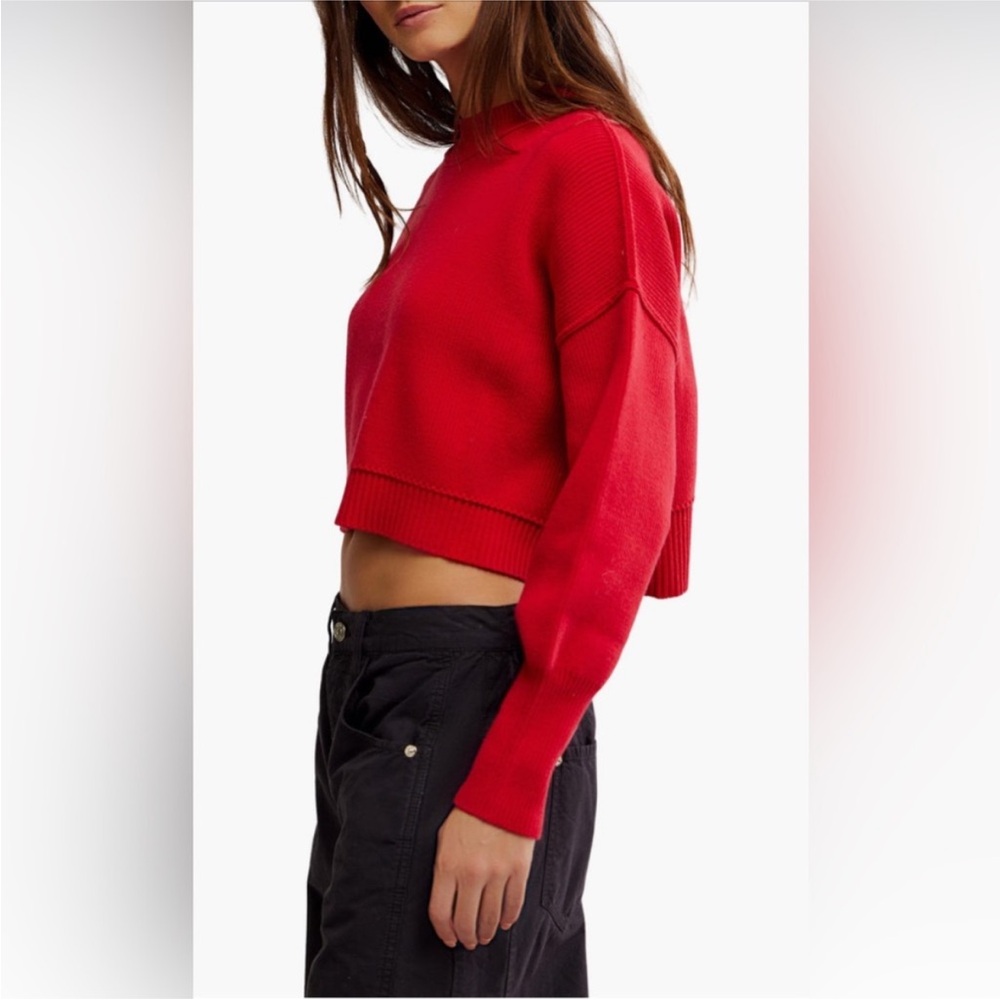 Free People Easy Street Crop Pullover In Racing Red - Picture 2 of 6